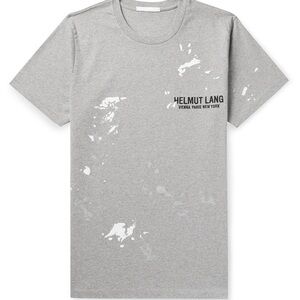 Helmut Lang Printed Logo-Embroidered Mélange Cotton Gray Paint Splatter